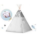 Gyereksátor, Nukido Tipi, fényfüzérrel, 120 x 120 x 165 cm, szürke, csillagmintás, fenyőfa rudak, 3 párna, stabilizátor, hordtáska