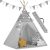 Gyereksátor, Nukido Tipi, fényfüzérrel, 120 x 120 x 165 cm, szürke, 175 g/m2 pamut, fenyőfa rudak, 3 párna és szigetelő szőnyeg, hordtáska