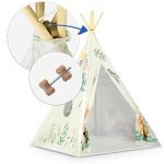 Gyereksátor, Nukido Tipi, Nyuszis minta, 114 × 114 × 165 cm, bézs, stabilizátorral, nyuszis párnával, fenyőfa rudak, könnyen összeszerelhető